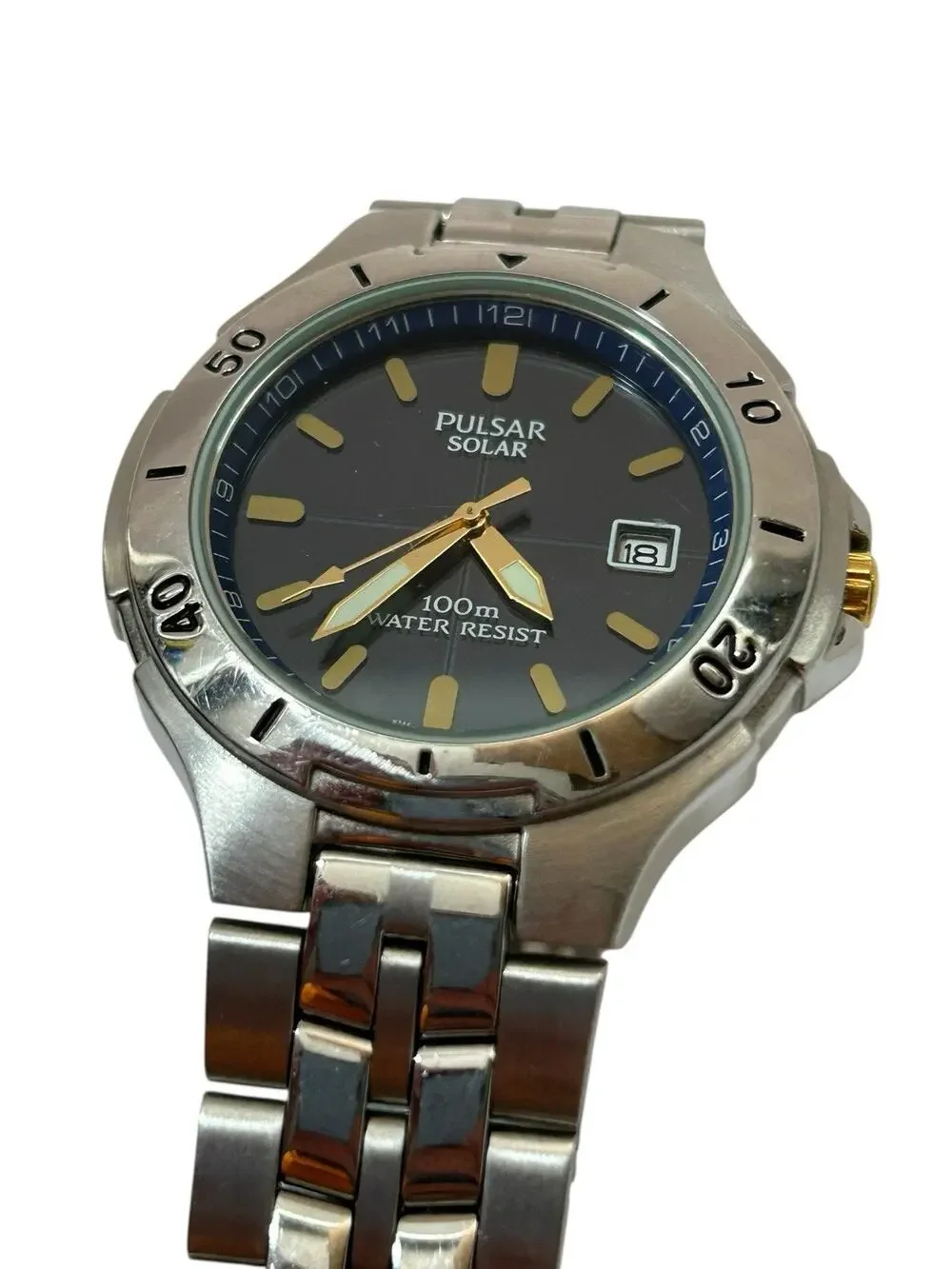 Men's Pulsar SOLAR Stainless Steel Wrist Watch 100m Date V145-X003